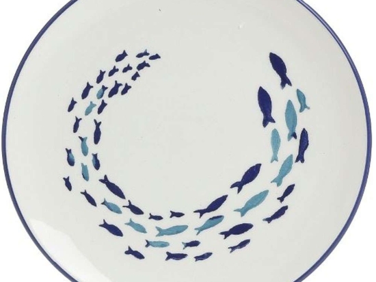 Πιάτο Γλυκού Ψάρια (Σετ 6Τμχ) 3-60-017-0071 Φ20x2cm White-Blue Inart Κεραμικό