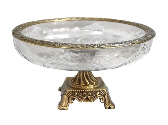 Μπωλ Διακοσμητικό Με Πόδι 3-70-124-0091 30x17 Gold-Clear Inart Μέταλλο,Γυαλί