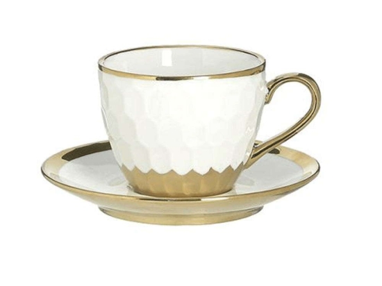 Φλυτζάνι Καφέ Με Πιατάκι (Σετ 6Τμχ) 3-60-761-0017 100ml White-Gold Inart Πορσελάνη