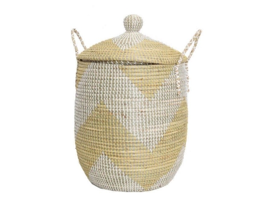 Καλάθι Απλύτων Tortilla Με Καπάκι Και Χερούλια 0510043 (43x50/65cm) White-Yellow Soulworks Seagrass