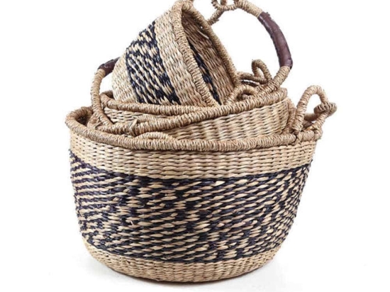Καλάθια Herbal (Σετ 5Τμχ) 0680007 (Φ40x22, Φ35x20, Φ30x18, Φ25x16, Φ20x14) Natural-Black Soulworks Seagrass