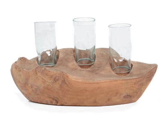 Κηροπήγιο Sampang 0490129 40x18x18cm Clear-Natural Soulworks Ξύλο,Γυαλί