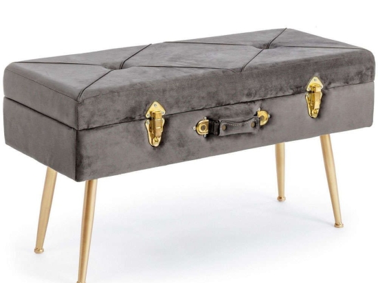 Σκαμπό Polina 0720328 80x34x42 Grey Μέταλλο,Βελούδο,Ξύλο