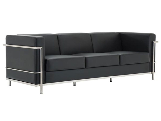 Καναπές 3-Θέσιος Genova Inox/Pu Ε947,32 Μαύρο 188x73x71cm Μέταλλο,Τεχνόδερμα