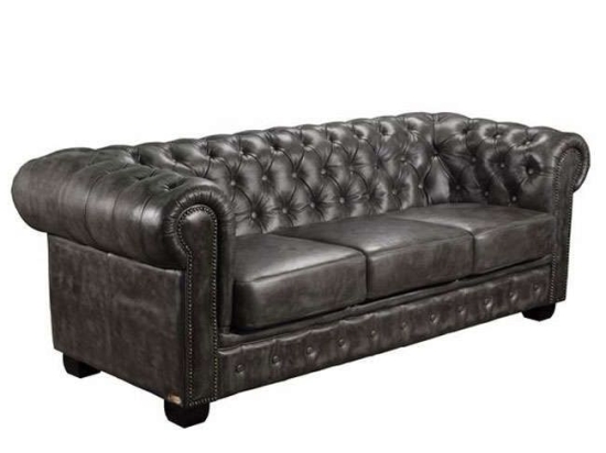 Καναπές Chesterfield 689 Ε9574,32 Δέρμα Antique Grey 201x92x72cm Ξύλο,Τεχνόδερμα