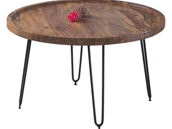 Τραπέζι Σαλονιού Matri Ακακία Natural ΕΑ7076,1 D.76xH.45cm Μέταλλο,Ξύλο