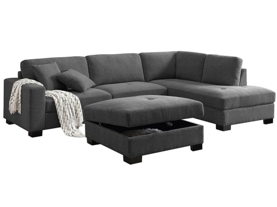 Καναπές με Σκαμπό DORNO Ε9414,2 308x207/98xH91cm, 98x98x48cm Anthracite