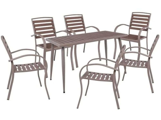 Τραπεζαρία Serrano (Σετ 7Τμχ) Ε6891,S 130x70x75cm Walnut-Beige 6 Θέσεων