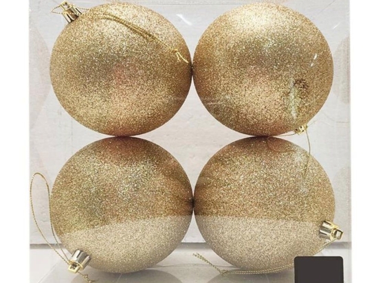 Χριστουγεννιάτικες Μπάλες Με Glitter (Σετ 4τμχ) 10cm Gold