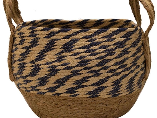 Καλάθι Με Φάσα 00.06.61091 Φ33x24cm Ψάθινο Natural-Black Ψάθα