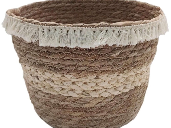 Καλάθι - Κασπώ 00.06.61206 Με Κρόσσι 27x20cm Brown Ψάθα