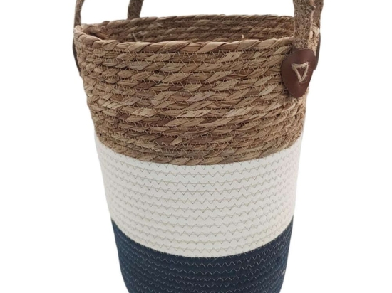 Καλάθι 00.06.61222 Φυσικό 24x35-45cm Ψάθινο White-Blue Ψάθα