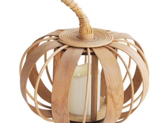Φανάρι Σχέδιο Κολοκύθα Με Κερί Led 00.06.61343 Φ27x27cm Natural Ξύλο Paulownia
