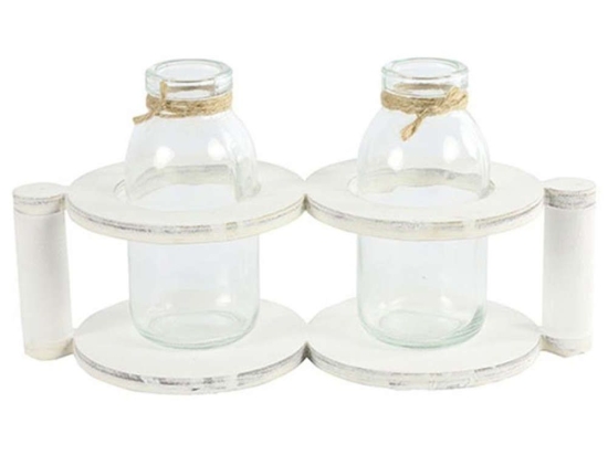 Μπουκάλια Σε Βάση (Σετ 2Τμχ) 013.784829 9x21,5x11cm White-Clear Ξύλο,Γυαλί