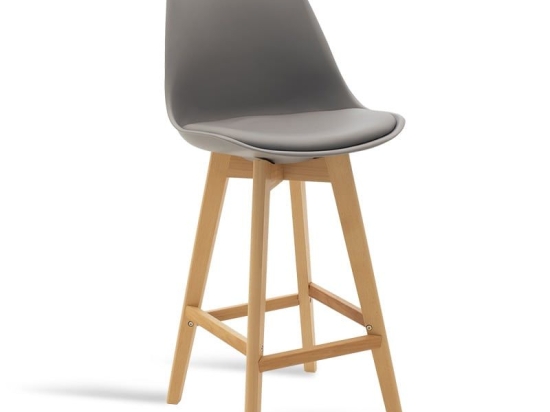 Σκαμπό Μπαρ Gaston 029-000055 Grey-Natural Ξύλο,Πολυπροπυλένιο,Τεχνόδερμα