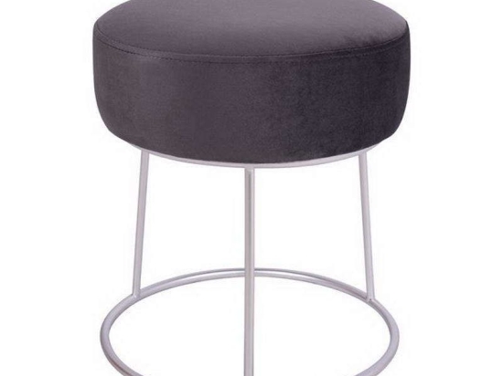 Σκαμπό Karlo HM8411.01 Γκρι-Ασημί Φ36x38cm Βελούδο, Μέταλλο
