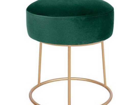 Σκαμπό Karlo HM8411.03 Σκούρο Πράσινο-Χρυσό Φ36x38cm Βελούδο, Μέταλλο