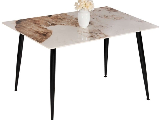Τραπέζι Τραπεζαρίας Sintered Stone HM8589.03 120x80x76cm Marble Brown-White Πέτρα,Μέταλλο
