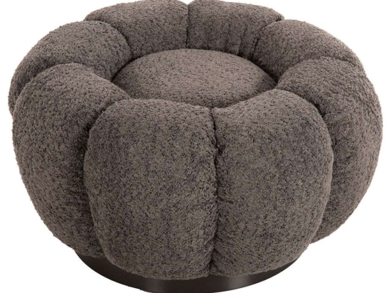 Σκαμπό Στρογγυλό Kripp HM9602.01 Φ60x31cm Με Μεταλλική Βάση Και Μπουκλέ Ύφασμα Grey Μέταλλο,Ύφασμα