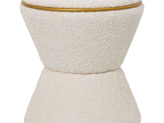 Σκαμπό Στρογγυλό Linner HM9604.16 Φ38,5x43cm Με Μπουκλέ Ύφασμα Ecru-Gold Ύφασμα
