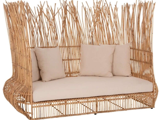 Καναπές Zephyr Από Καλάμια HM5988 200x120x142cm Με Μαξιλάρια Natural-Beige Τριθέσιος
