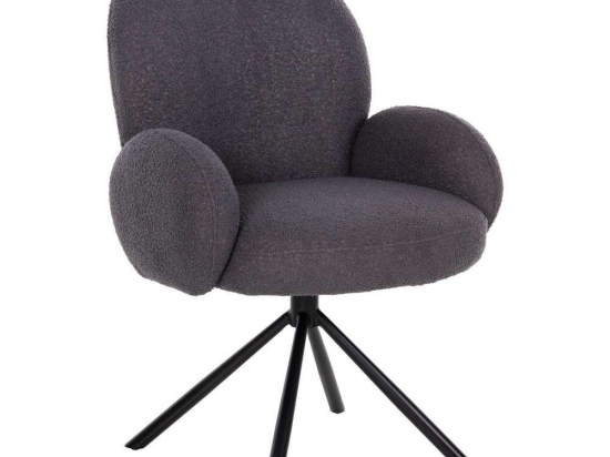 Πολυθρόνα Περιστρεφόμενη Winon HM9778.01 65x67x92cm Με Teddy Ύφασμα Grey-Black Μέταλλο,Ύφασμα