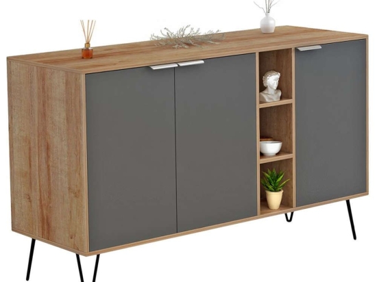 Μπουφές Cabron HM8874.11 Με Πόδια 142x40x83cm Natural-Anthracite Μελαμίνη,Μέταλλο