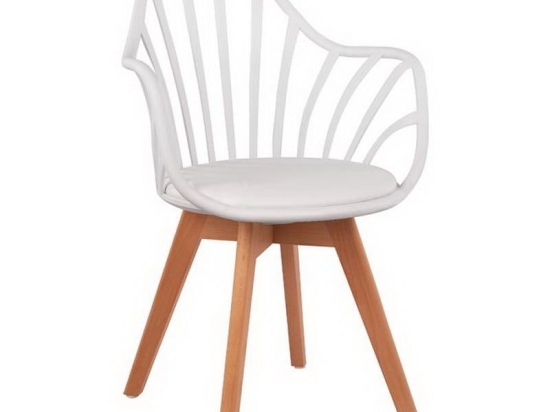 Πολυθρόνα Becky 57x57x84 HM8455.01 Με Ξύλινα Πόδια White Σετ 4τμχ Ξύλο,Τεχνόδερμα