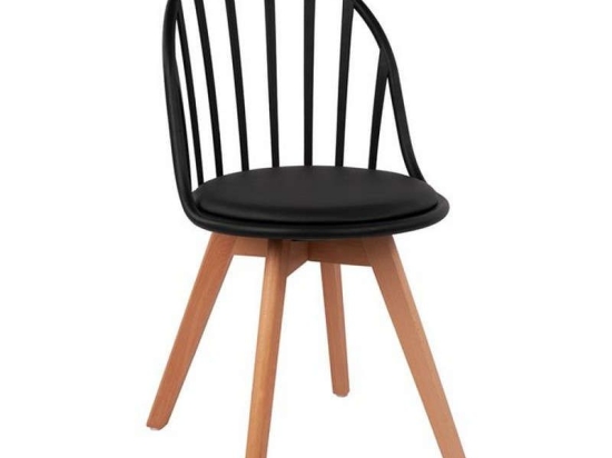 Καρέκλα Alina HM8456.02 Με Ξύλινα Πόδια 47x56x84 Black Σετ 4τμχ Πολυπροπυλένιο,Ξύλο,Μέταλλο