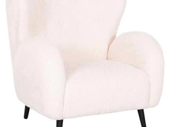 Πολυθρόνα Μπερζέρα Kryly HM9593.06 83x87x89cm Με Ξύλινα Πόδια & Μπουκλέ Ύφασμα Ecru Ξύλο,Ύφασμα