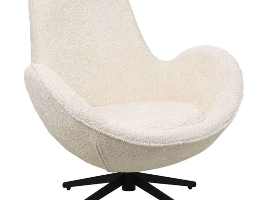 Πολυθρόνα Περιστρεφόμενη Brynn HM9594.06 86x76x87cm Με Μεταλλική Βάση & Μπουκλέ Ύφασμα Ecru-Black Μέταλλο,Ύφασμα
