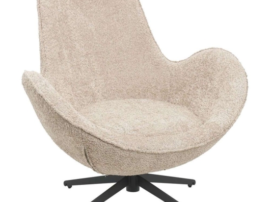 Πολυθρόνα Περιστρεφόμενη Brynn HM9594.07 86x76x87cm Με Μεταλλική Βάση & Μπουκλέ Ύφασμα Beige-Black Μέταλλο,Ύφασμα
