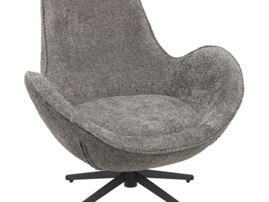 Πολυθρόνα Περιστρεφόμενη Brynn HM9594.01 86x76x87cm Με Μεταλλική Βάση & Μπουκλέ Ύφασμα Grey-Black Μέταλλο,Ύφασμα