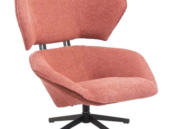 Πολυθρόνα Περιστρεφόμενη Bryll HM9597.02 86x90x97cm Με Μεταλλική Βάση & Μπουκλέ Ύφασμα Pink-Black Μέταλλο,Ύφασμα