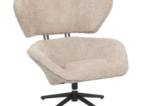 Πολυθρόνα Περιστρεφόμενη Bryll HM9597.08 86x90x97cm Με Μεταλλική Βάση & Μπουκλέ Ύφασμα Beige-Black Μέταλλο,Ύφασμα