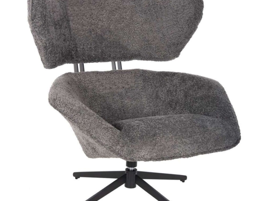 Πολυθρόνα Περιστρεφόμενη Bryll HM9597.01 86x90x97cm Με Μεταλλική Βάση & Μπουκλέ Ύφασμα Grey-Black Μέταλλο,Ύφασμα