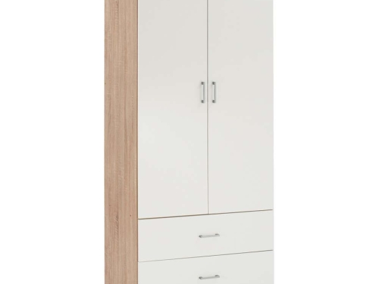 Ντουλάπα Reina HM338.06 Δίφυλλη Με 2 Συρτάρια 80x42,5x180,5cm Sonama-White Δίφυλλη Μελαμίνη