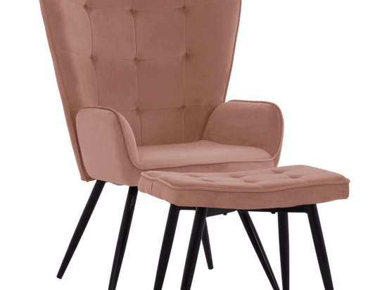 Πολυθρόνα - Μπερζέρα Με Υποπόδιο Crawley HM8918.02 70x57x103cm Black-Apple