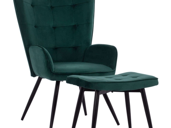 Πολυθρόνα - Μπερζέρα Με Υποπόδιο Crawley HM8918.03 70x57x103cm Black-Green