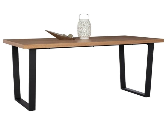 Τραπέζι Στυλ Ρουστίκ HM9012 180x90x75cm Με Καπλαμά 40mm Oak Natural-Black Μέταλλο,Ξύλο
