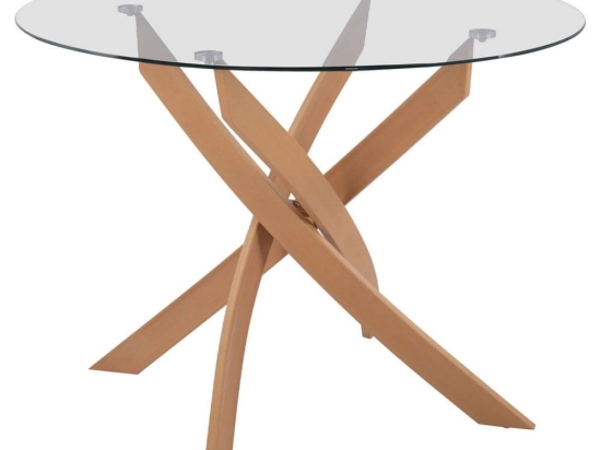 Τραπέζι Στρογγυλό Jada HM8733.02 Φ120x75cm Beige-Clear Μέταλλο,Γυαλί