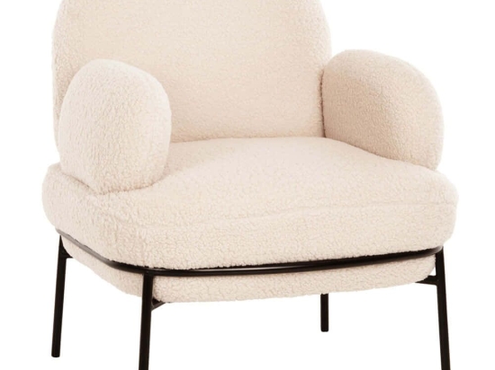 Πολυθρόνα Agnes HM9525.23 74x71x83cm Με Μεταλλικά Πόδια & Ύφασμα Μπουκλέ White