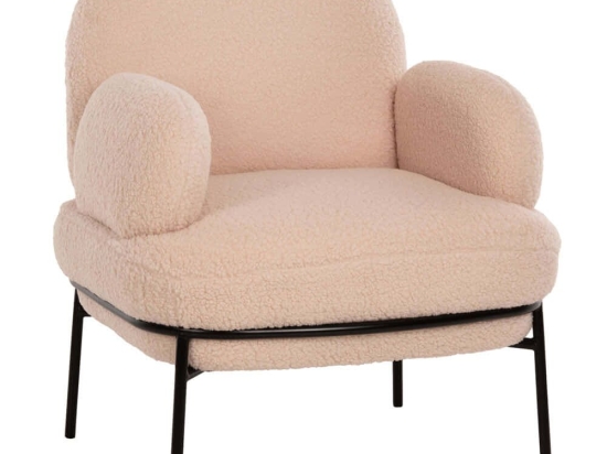 Πολυθρόνα Agnes HM9525.20 74x71x83cm Με Μεταλλικά Πόδια & Ύφασμα Μπουκλέ Ecru