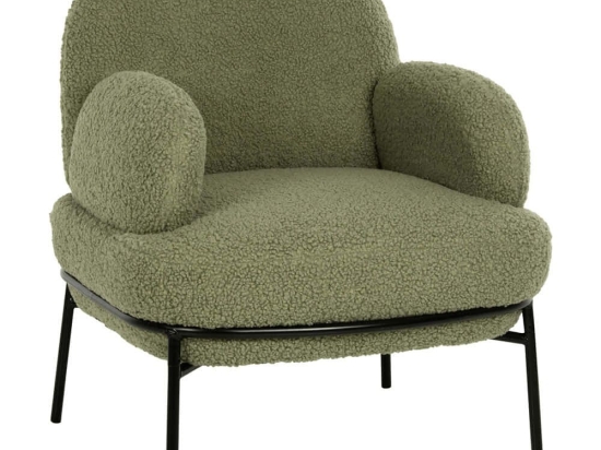 Πολυθρόνα Agnes HM9525.27 74x71x83cm Με Μεταλλικά Πόδια & Ύφασμα Μπουκλέ Olive