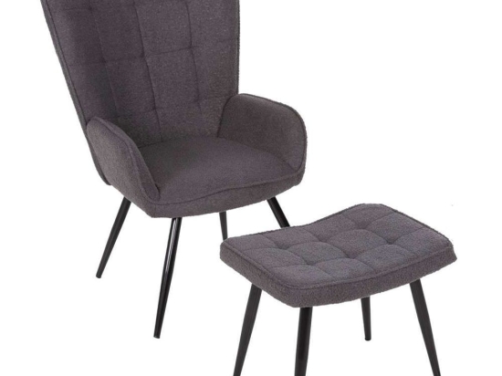 Πολυθρόνα Μπερζέρα Crawley Με Υποπόδιο HM8918.21 70x74x105cm & Μπουκλέ Ύφασμα Grey Ύφασμα