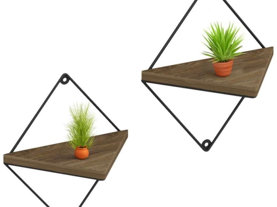 Ράφια Τοίχου (Σετ 2Τμχ) Everleigh HM8951.11 22x13x30cm Natural-Black Μελαμίνη,Μέταλλο
