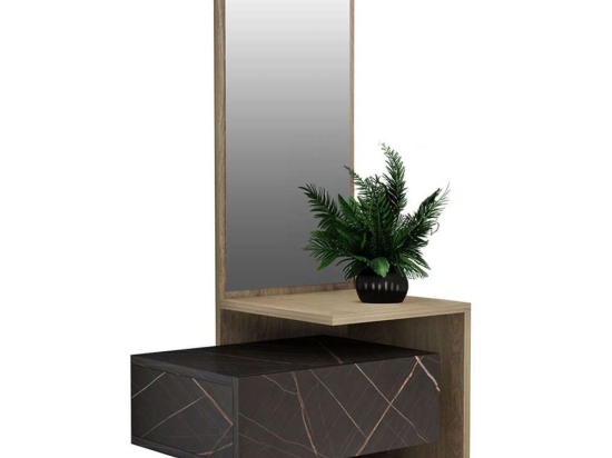 Έπιπλο Εισόδου Με Καθρέπτη Meara HM8984.13 49,1x31,3x90cm Εφέ Μαρμάρου Natural-Black Melamine