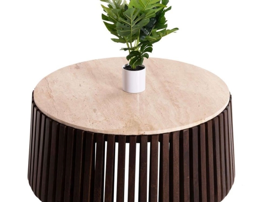 Τραπέζι Σαλονιού Krest HM9712 Φ90x40cm Από Μασίφ Ακακία Brown Ξύλο