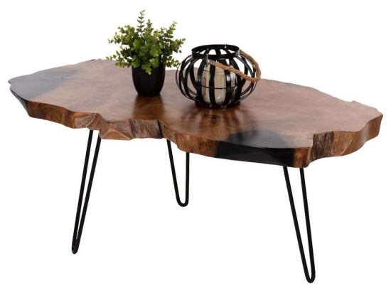Τραπέζι Σαλονιού Glaze HM9750 110x60x48cm Με Μεταλλικά Πόδια Από Ξύλο Teak Natural-Black Ξύλο