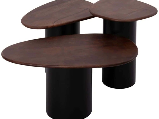 Τραπέζια Σαλονιού Pebbles (Σετ 3Τμχ) HM18004 73x41x34/54x37x39/39x37x45,5cm Brown-Black